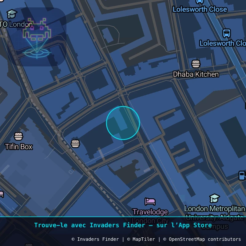 Zone approximative de l'invader LDN_167, dans le quartier Spitalfields, Grand Londres à Londres. Emplacement exact disponible dans l'app Invaders Finder.