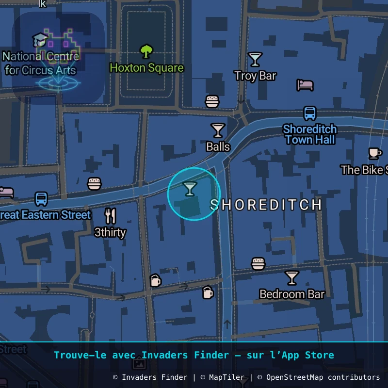 Zone approximative de l'invader LDN_170, dans le quartier Spitalfields, Grand Londres à Londres. Emplacement exact disponible dans l'app Invaders Finder.