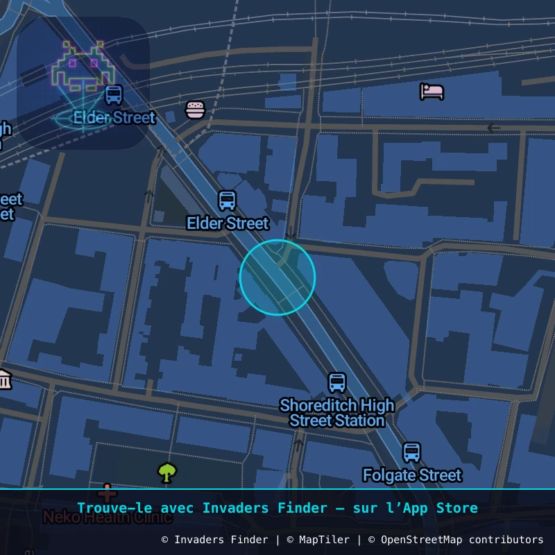 Zone approximative de l'invader LDN_171, dans le quartier Spitalfields, Grand Londres à Londres. Emplacement exact disponible dans l'app Invaders Finder.