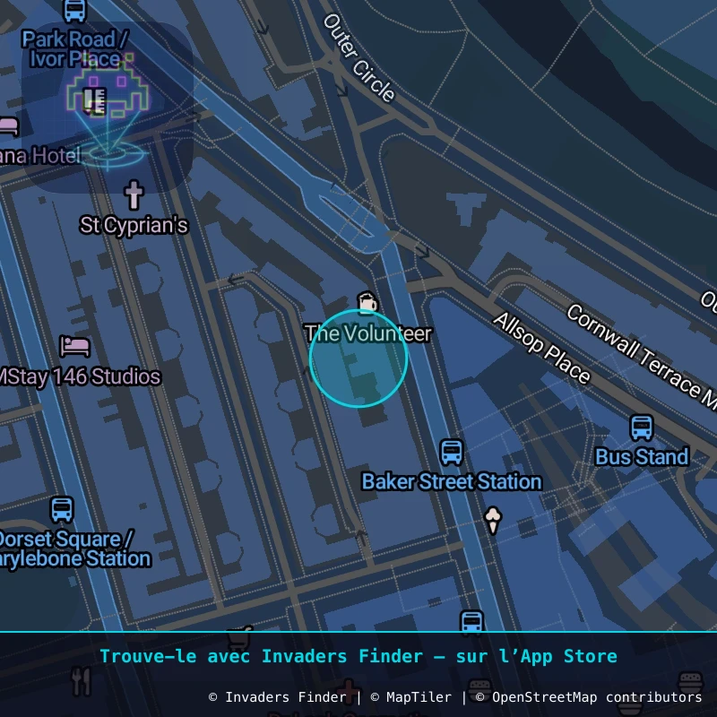 Zone approximative de l'invader LDN_173, dans le quartier Marylebone à Londres. Emplacement exact disponible dans l'app Invaders Finder.