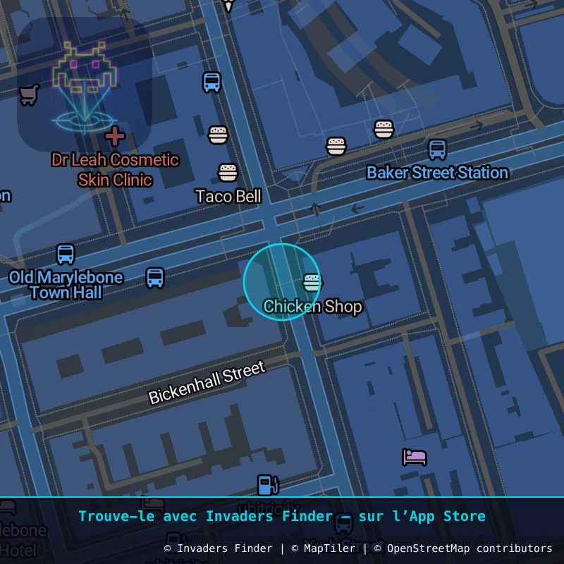 Zone approximative de l'invader LDN_174, dans le quartier Marylebone à Londres. Emplacement exact disponible dans l'app Invaders Finder.