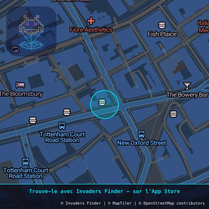 Zone approximative de l'invader LDN_179, dans le quartier Soho, Cité de Westminster à Londres. Emplacement exact disponible dans l'app Invaders Finder.