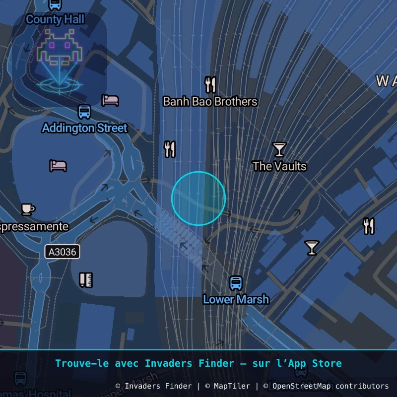 Zone approximative de l'invader LDN_182, dans le quartier Lambeth à Londres. Emplacement exact disponible dans l'app Invaders Finder.