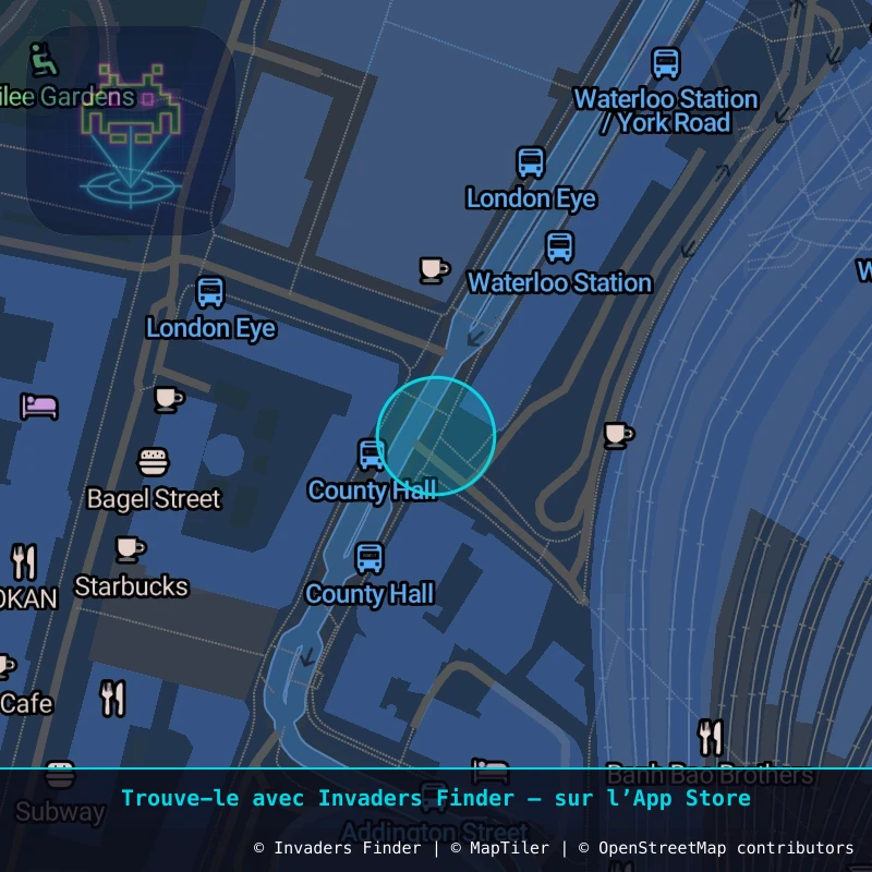 Zone approximative de l'invader LDN_183, dans le quartier Lambeth à Londres. Emplacement exact disponible dans l'app Invaders Finder.