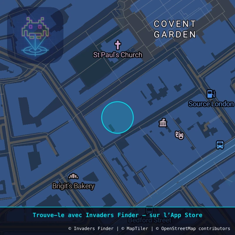 Zone approximative de l'invader LDN_187, dans le quartier Soho, Cité de Westminster à Londres. Emplacement exact disponible dans l'app Invaders Finder.