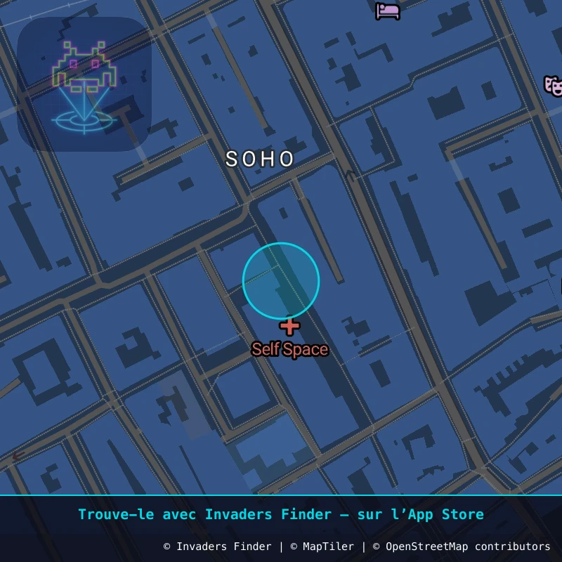 Zone approximative de l'invader LDN_189, dans le quartier Soho, Cité de Westminster à Londres. Emplacement exact disponible dans l'app Invaders Finder.