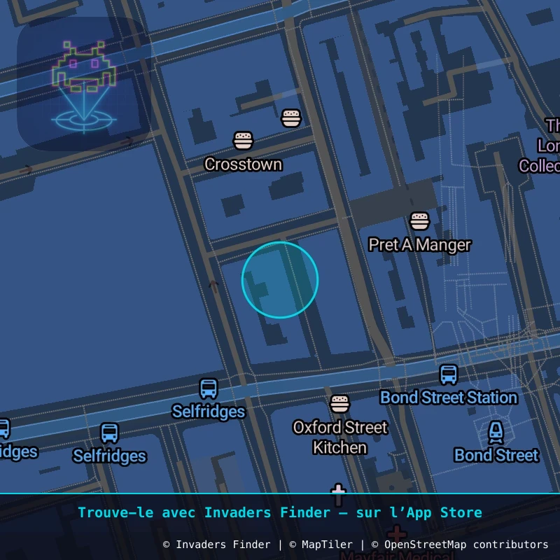 Zone approximative de l'invader LDN_19, dans le quartier Marylebone à Londres. Emplacement exact disponible dans l'app Invaders Finder.