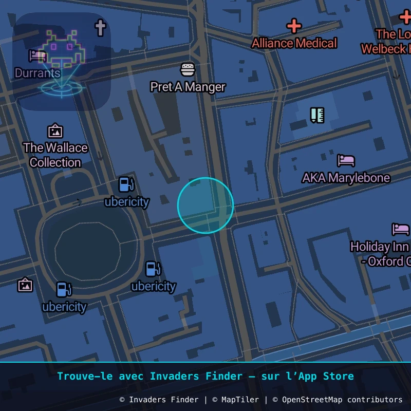 Zone approximative de l'invader LDN_20, dans le quartier Marylebone à Londres. Emplacement exact disponible dans l'app Invaders Finder.