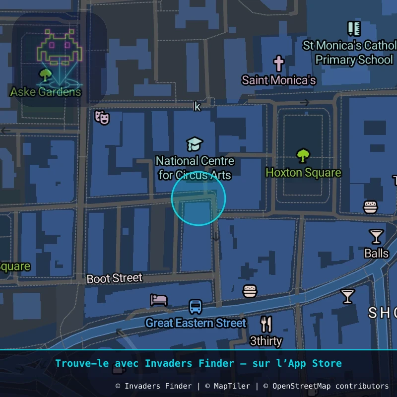 Zone approximative de l'invader LDN_22, dans le quartier Spitalfields, Grand Londres à Londres. Emplacement exact disponible dans l'app Invaders Finder.