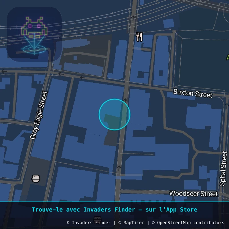 Zone approximative de l'invader LDN_24, dans le quartier Spitalfields, Grand Londres à Londres. Emplacement exact disponible dans l'app Invaders Finder.