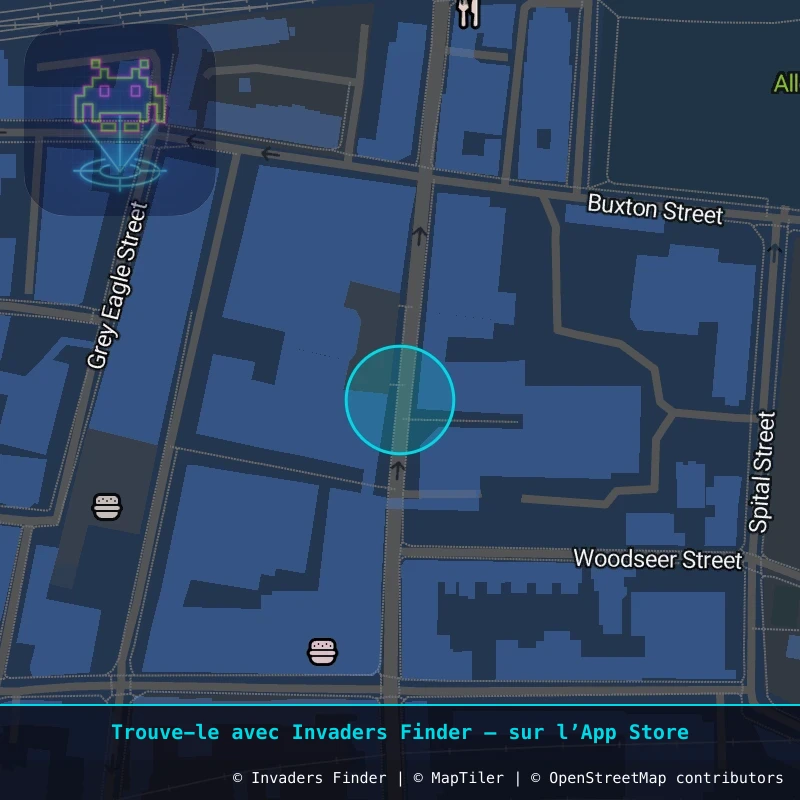 Zone approximative de l'invader LDN_25, dans le quartier Spitalfields, Grand Londres à Londres. Emplacement exact disponible dans l'app Invaders Finder.