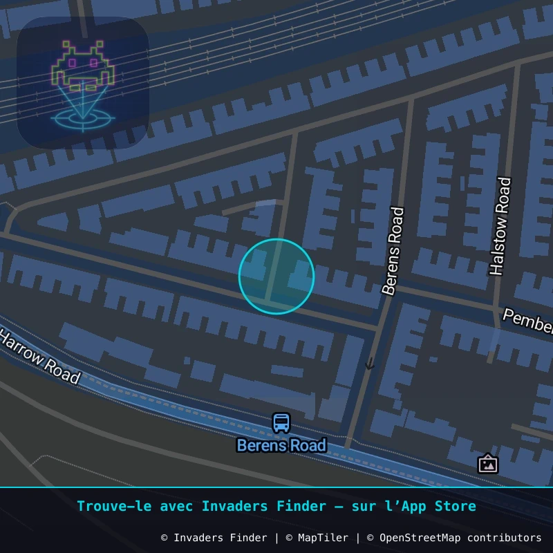 Zone approximative de l'invader LDN_27, dans le quartier North Kensington à Londres. Emplacement exact disponible dans l'app Invaders Finder.