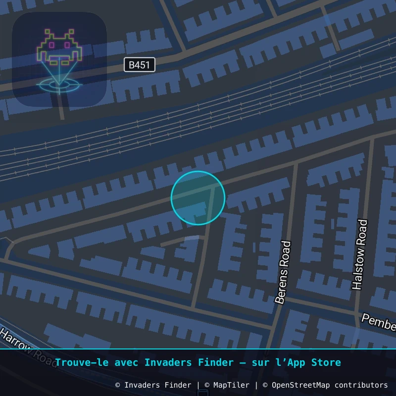 Zone approximative de l'invader LDN_28, dans le quartier North Kensington à Londres. Emplacement exact disponible dans l'app Invaders Finder.