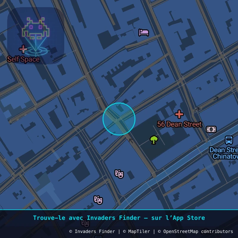 Zone approximative de l'invader LDN_33, dans le quartier Soho, Cité de Westminster à Londres. Emplacement exact disponible dans l'app Invaders Finder.