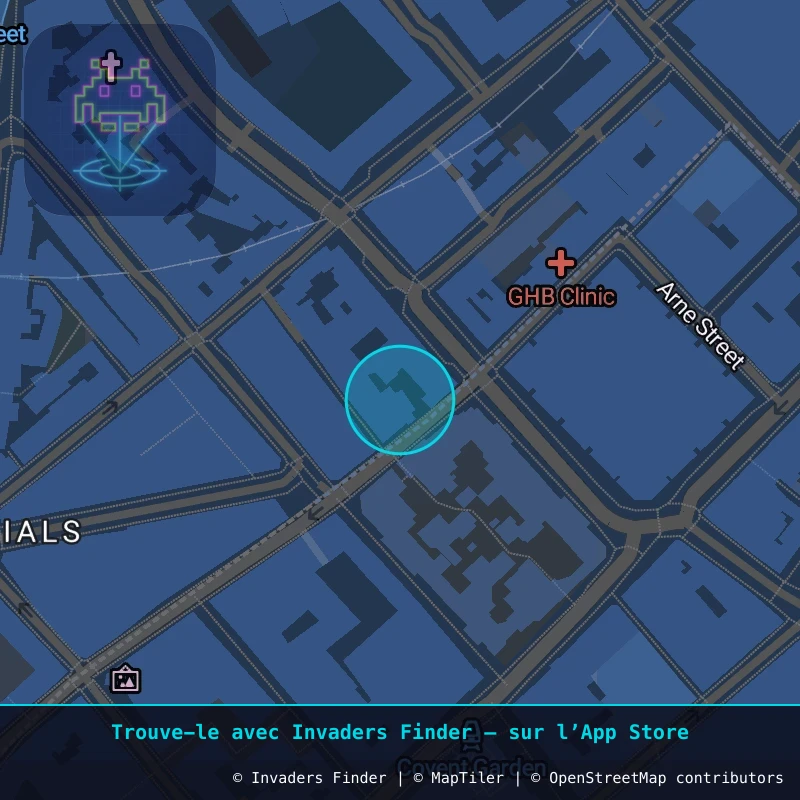 Zone approximative de l'invader LDN_38, dans le quartier Soho, Cité de Westminster à Londres. Emplacement exact disponible dans l'app Invaders Finder.