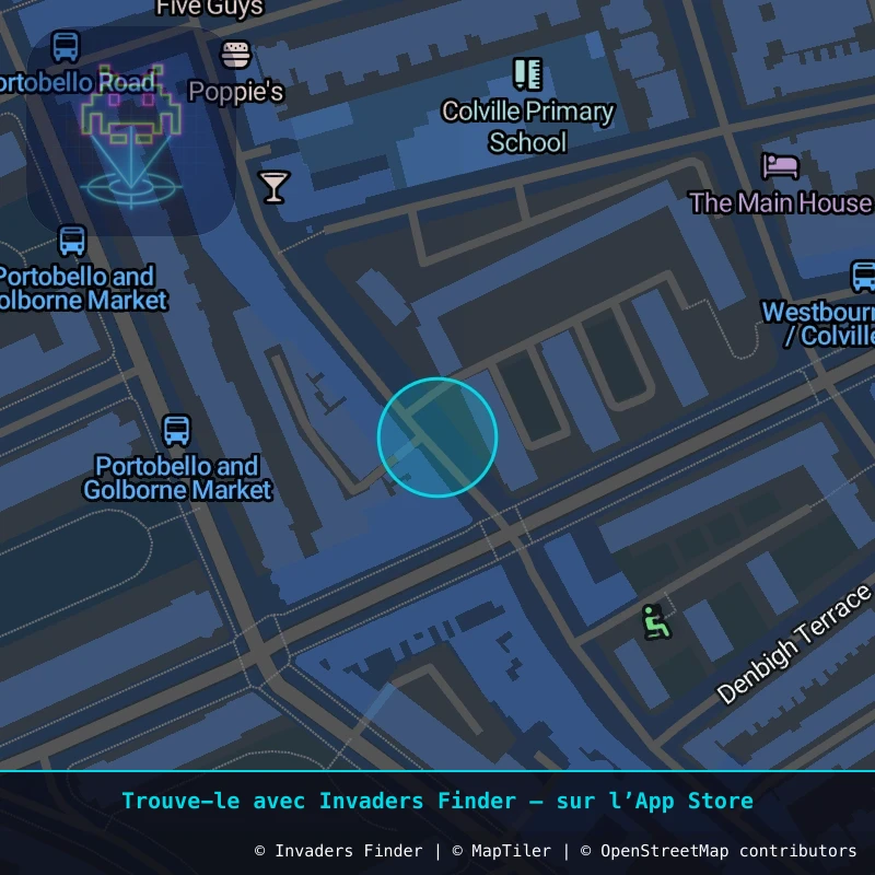 Zone approximative de l'invader LDN_53, dans le quartier North Kensington à Londres. Emplacement exact disponible dans l'app Invaders Finder.
