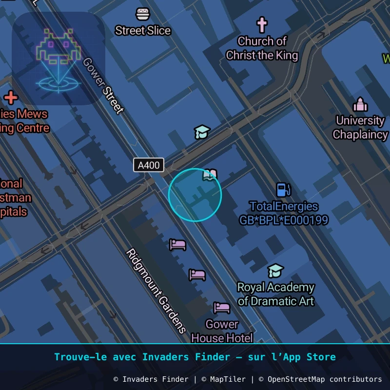 Zone approximative de l'invader LDN_54, dans le quartier Soho, Cité de Westminster à Londres. Emplacement exact disponible dans l'app Invaders Finder.