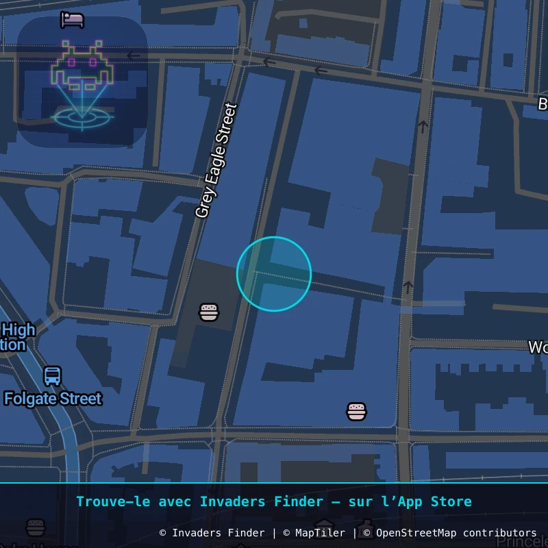 Zone approximative de l'invader LDN_56, dans le quartier Spitalfields, Grand Londres à Londres. Emplacement exact disponible dans l'app Invaders Finder.