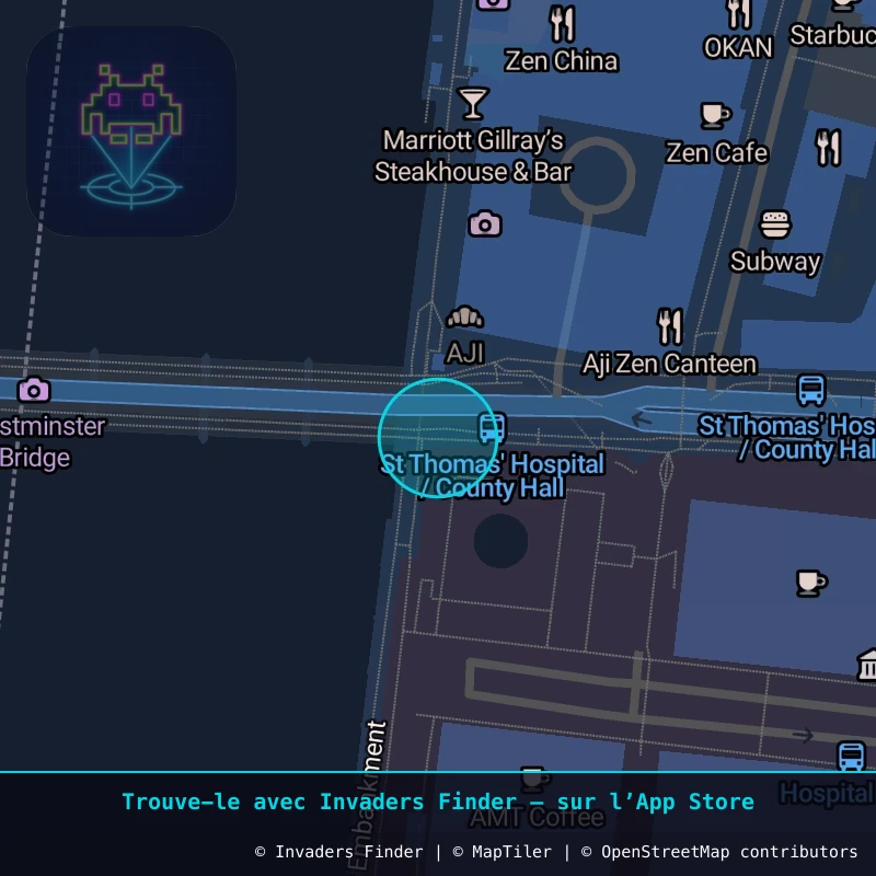 Zone approximative de l'invader LDN_58, dans le quartier Lambeth à Londres. Emplacement exact disponible dans l'app Invaders Finder.