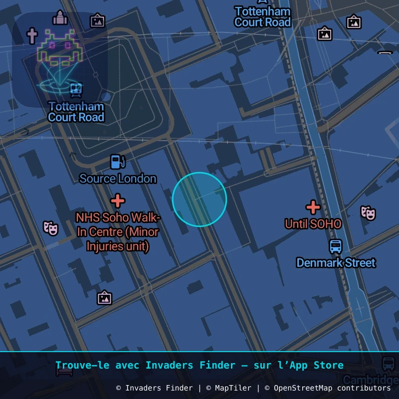 Zone approximative de l'invader LDN_67, dans le quartier Soho, Cité de Westminster à Londres. Emplacement exact disponible dans l'app Invaders Finder.