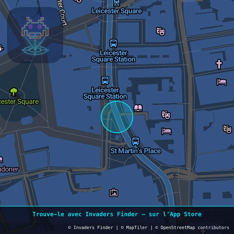 Zone approximative de l'invader LDN_72, dans le quartier Soho, Cité de Westminster à Londres. Emplacement exact disponible dans l'app Invaders Finder.