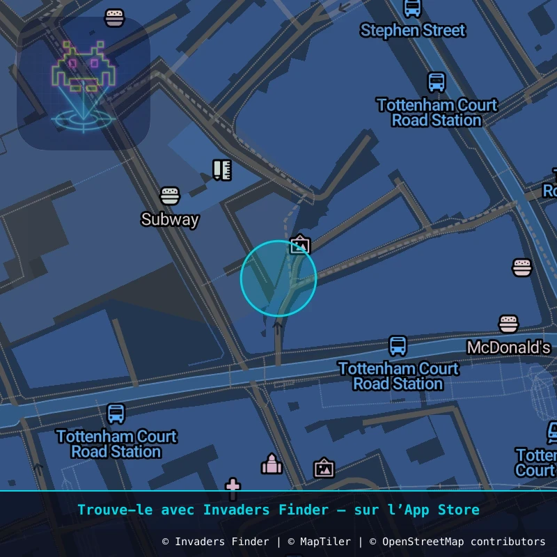 Zone approximative de l'invader LDN_73, dans le quartier Soho, Cité de Westminster à Londres. Emplacement exact disponible dans l'app Invaders Finder.