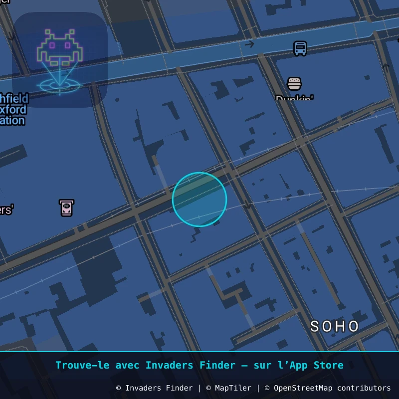 Zone approximative de l'invader LDN_92, dans le quartier Soho, Cité de Westminster à Londres. Emplacement exact disponible dans l'app Invaders Finder.