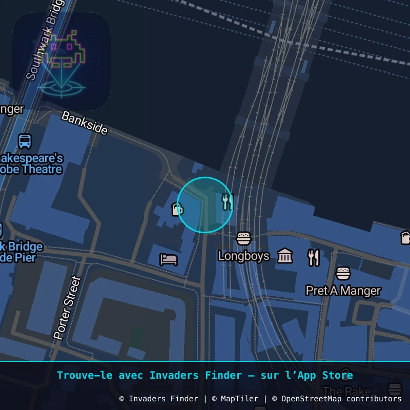 Zone approximative de l'invader LDN_93, dans le quartier Borough Market, Grand Londres à Londres. Emplacement exact disponible dans l'app Invaders Finder.