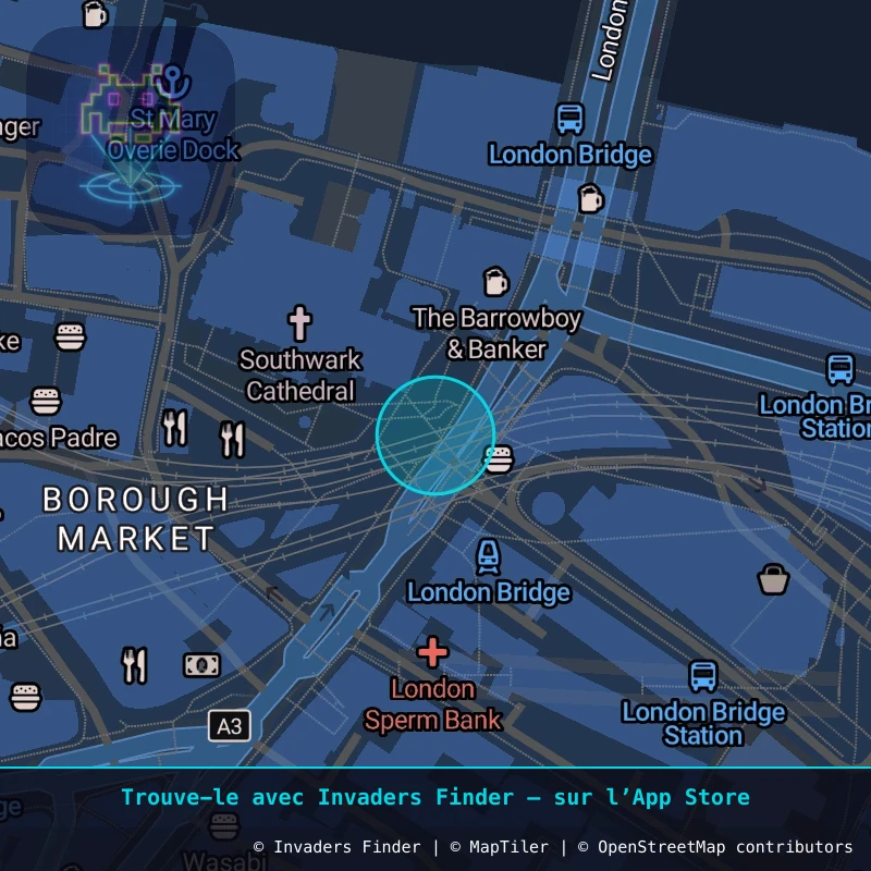 Zone approximative de l'invader LDN_94, dans le quartier Borough Market, Grand Londres à Londres. Emplacement exact disponible dans l'app Invaders Finder.