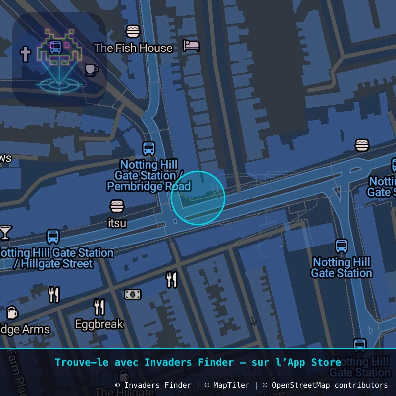 Zone approximative de l'invader LDN_95, dans le quartier South Kensington à Londres. Emplacement exact disponible dans l'app Invaders Finder.