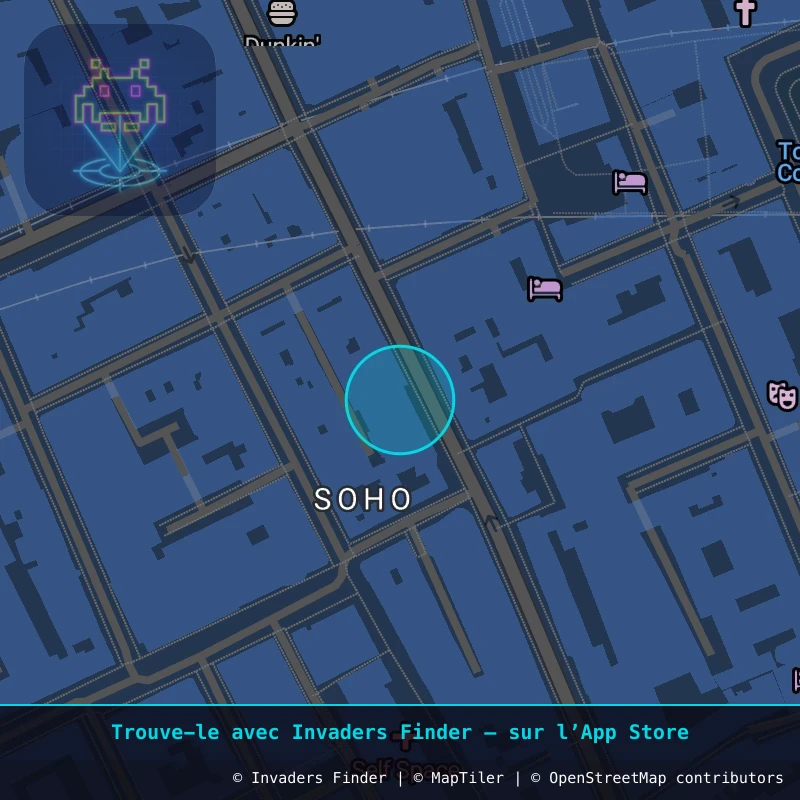 Zone approximative de l'invader LDN_96, dans le quartier Soho, Cité de Westminster à Londres. Emplacement exact disponible dans l'app Invaders Finder.