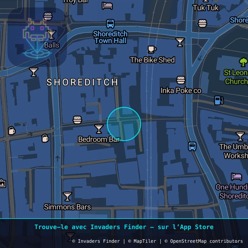 Zone approximative de l'invader LDN_97, dans le quartier Spitalfields, Grand Londres à Londres. Emplacement exact disponible dans l'app Invaders Finder.