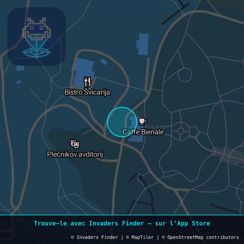 Zone approximative de l'invader LJU_02, dans le quartier Grajski grič, Ljubljana à Ljubljana. Emplacement exact disponible dans l'app Invaders Finder.