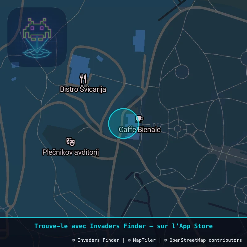 Zone approximative de l'invader LJU_04, dans le quartier Grajski grič, Ljubljana à Ljubljana. Emplacement exact disponible dans l'app Invaders Finder.