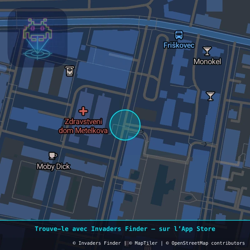 Zone approximative de l'invader LJU_10, dans le quartier Grajski grič, Ljubljana à Ljubljana. Emplacement exact disponible dans l'app Invaders Finder.