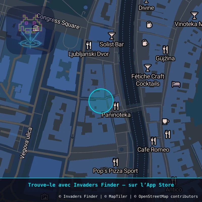 Zone approximative de l'invader LJU_13, dans le quartier Grajski grič, Ljubljana à Ljubljana. Emplacement exact disponible dans l'app Invaders Finder.