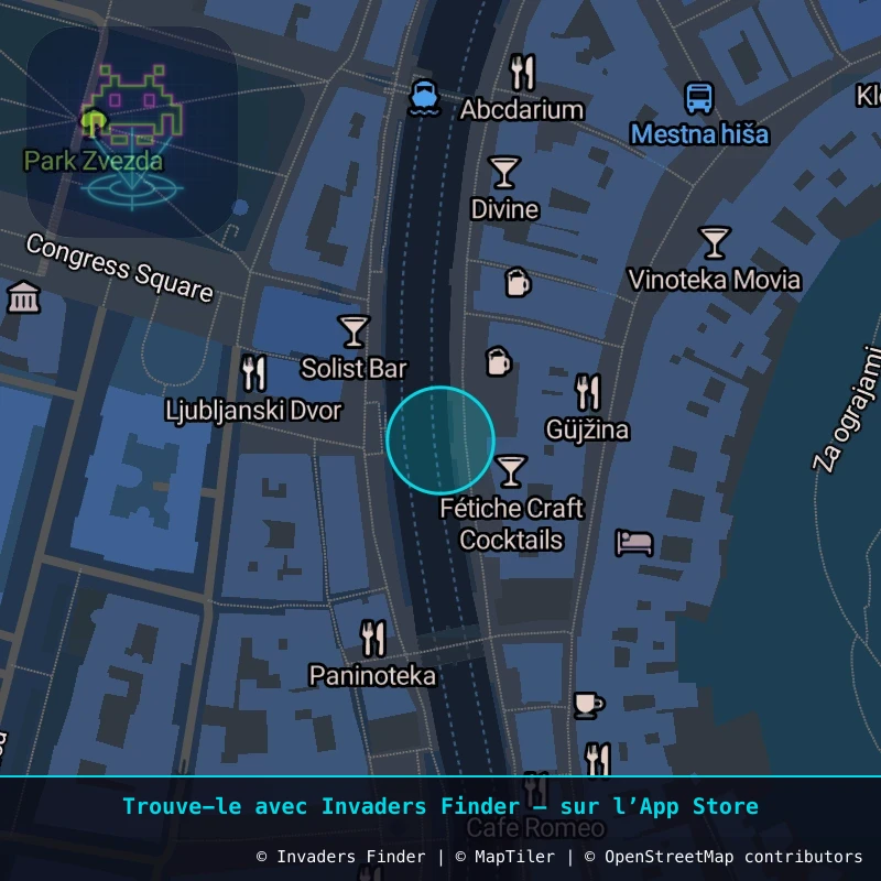 Zone approximative de l'invader LJU_15, dans le quartier Grajski grič, Ljubljana à Ljubljana. Emplacement exact disponible dans l'app Invaders Finder.
