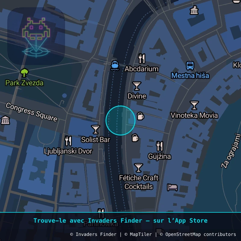 Zone approximative de l'invader LJU_16, dans le quartier Grajski grič, Ljubljana à Ljubljana. Emplacement exact disponible dans l'app Invaders Finder.