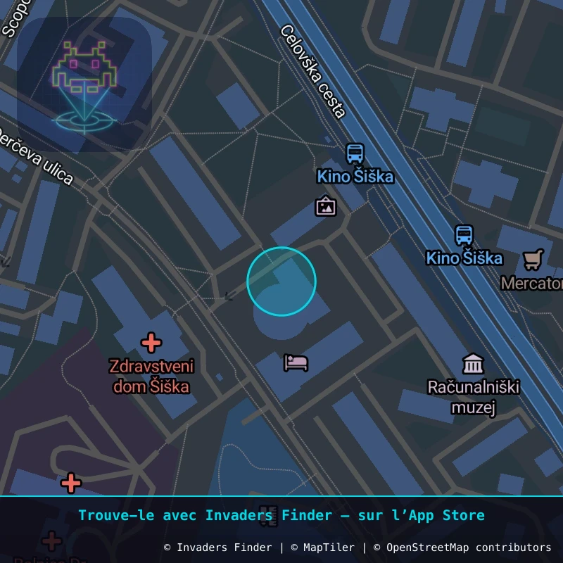 Zone approximative de l'invader LJU_23, dans le quartier Grajski grič, Ljubljana à Ljubljana. Emplacement exact disponible dans l'app Invaders Finder.