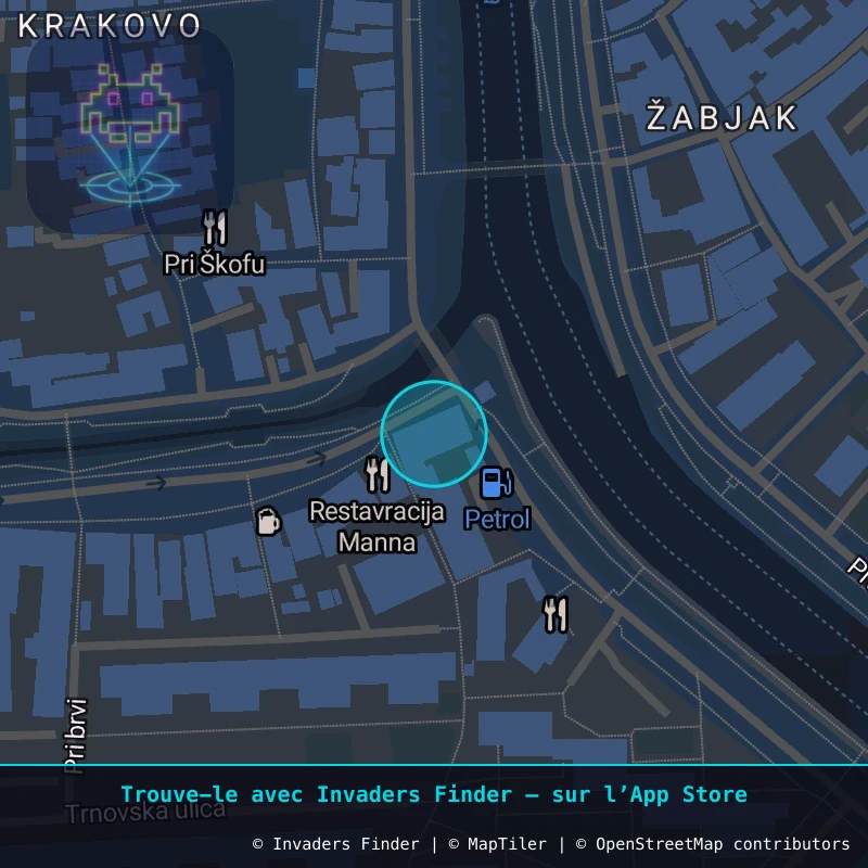 Zone approximative de l'invader LJU_24, dans le quartier Grajski grič, Ljubljana à Ljubljana. Emplacement exact disponible dans l'app Invaders Finder.