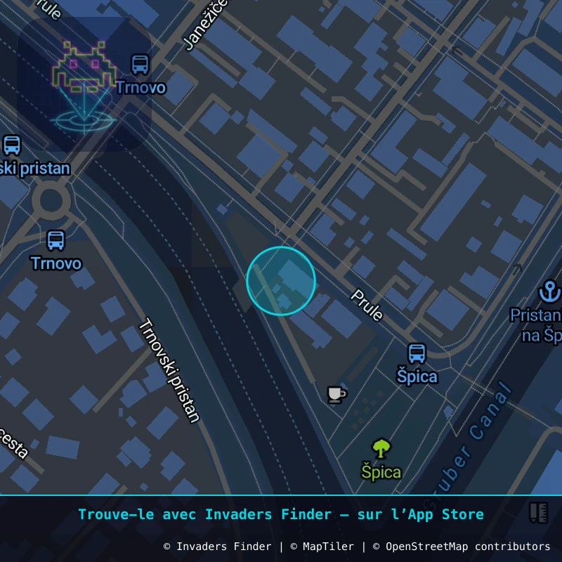 Zone approximative de l'invader LJU_26, dans le quartier Žabjak à Ljubljana. Emplacement exact disponible dans l'app Invaders Finder.