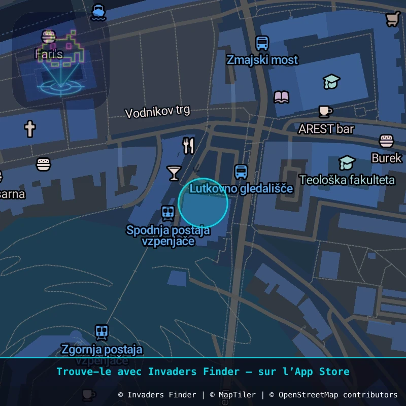 Zone approximative de l'invader LJU_31, dans le quartier Žabjak à Ljubljana. Emplacement exact disponible dans l'app Invaders Finder.