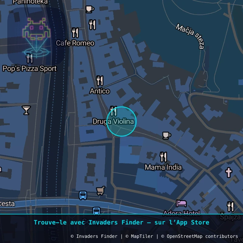 Zone approximative de l'invader LJU_32, dans le quartier Žabjak à Ljubljana. Emplacement exact disponible dans l'app Invaders Finder.