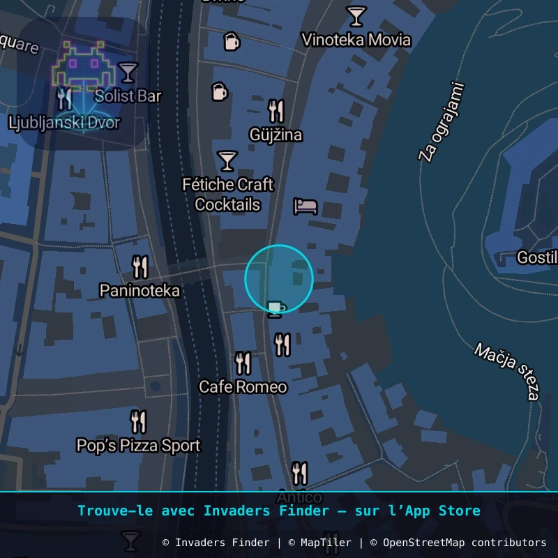 Zone approximative de l'invader LJU_34, dans le quartier Žabjak à Ljubljana. Emplacement exact disponible dans l'app Invaders Finder.