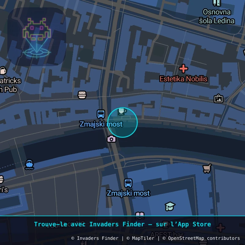 Zone approximative de l'invader LJU_36, dans le quartier Žabjak à Ljubljana. Emplacement exact disponible dans l'app Invaders Finder.