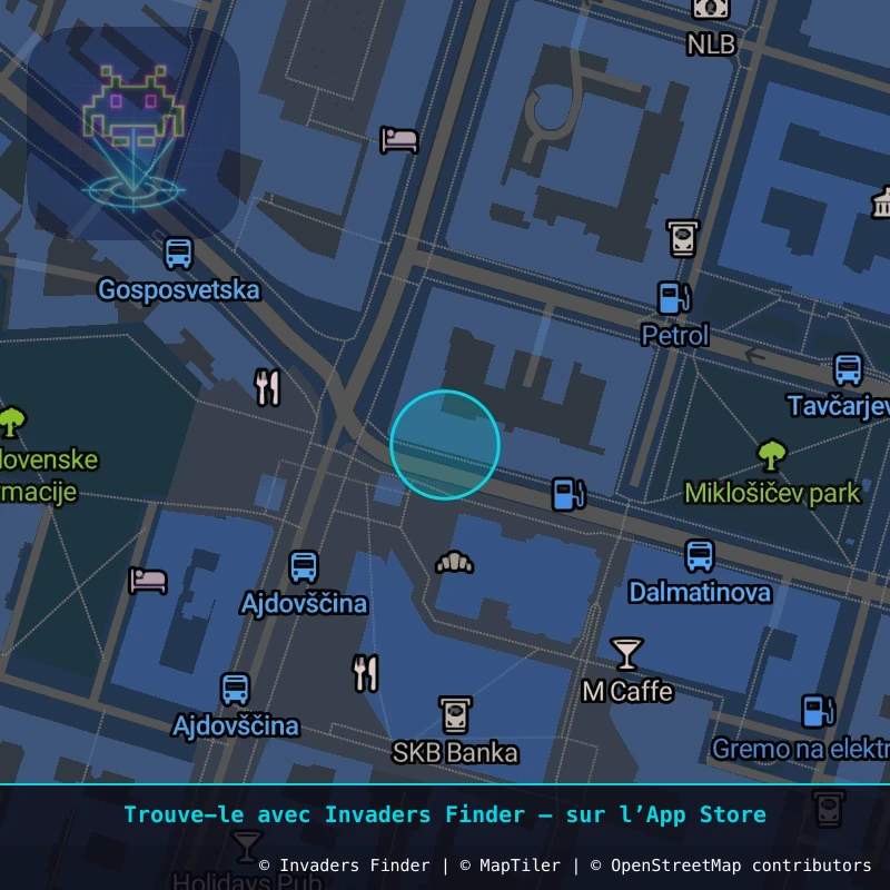 Zone approximative de l'invader LJU_40, dans le quartier Grajski grič, Ljubljana à Ljubljana. Emplacement exact disponible dans l'app Invaders Finder.