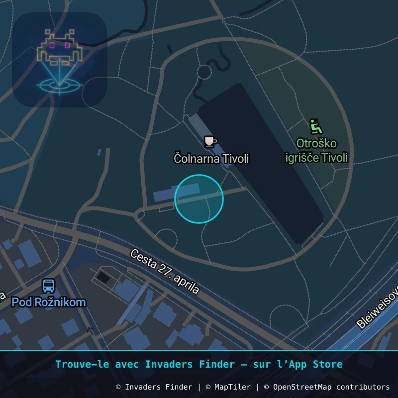 Zone approximative de l'invader LJU_41, dans le quartier Grajski grič, Ljubljana à Ljubljana. Emplacement exact disponible dans l'app Invaders Finder.