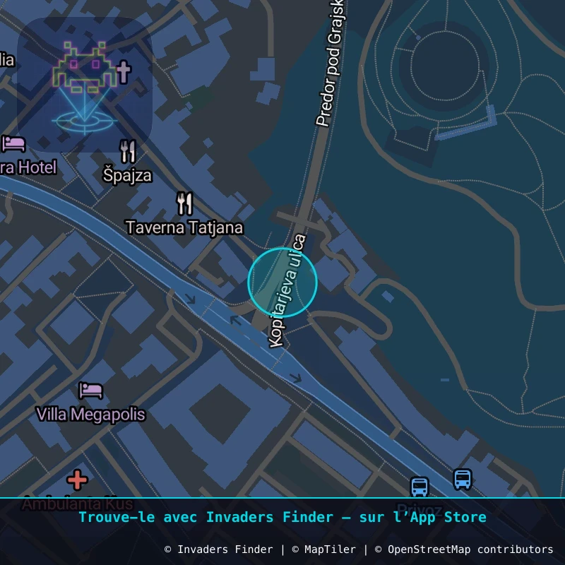 Zone approximative de l'invader LJU_42, dans le quartier Žabjak à Ljubljana. Emplacement exact disponible dans l'app Invaders Finder.