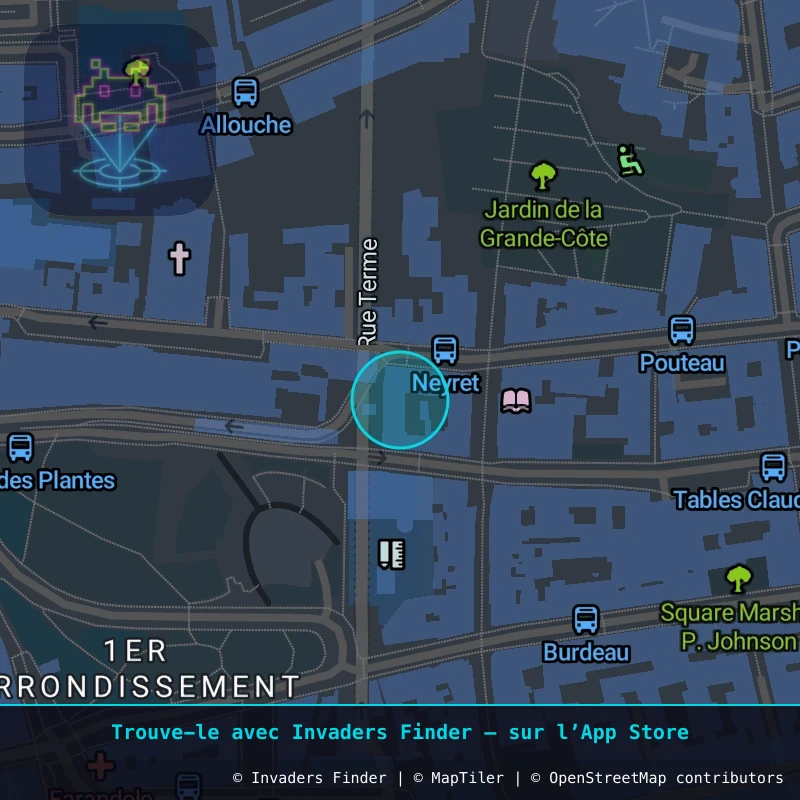 Zone approximative de l'invader LY_05, dans le quartier Terreaux, Lyon à Lyon. Emplacement exact disponible dans l'app Invaders Finder.