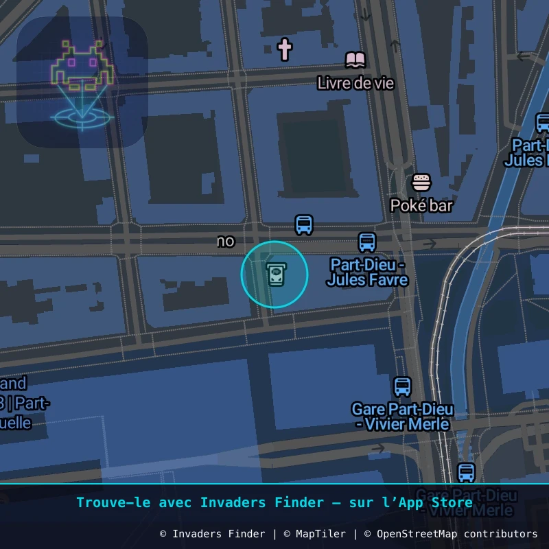 Zone approximative de l'invader LY_11, dans le quartier Terreaux, Lyon à Lyon. Emplacement exact disponible dans l'app Invaders Finder.